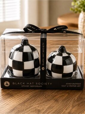 Hand-Painted Black & White Check Salt and Pepper Set